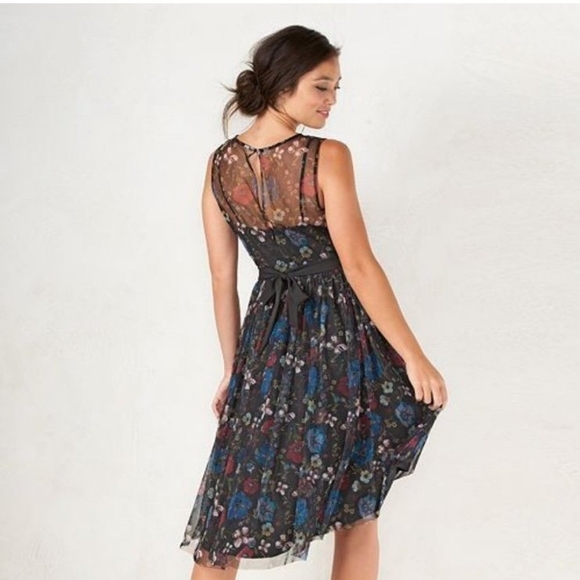 LC Lauren Conrad Disney Snow White Enchanted Black Floral Dress Womens Size 10 - Picture 2 of 12